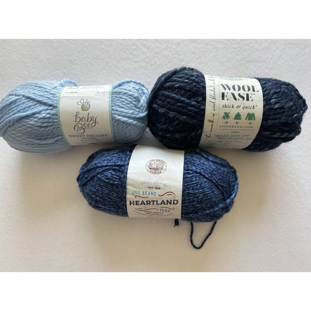 Lion Brand Yarn Lot 3 Heartland Wool Ease Baby‎ Bee Blue Tones